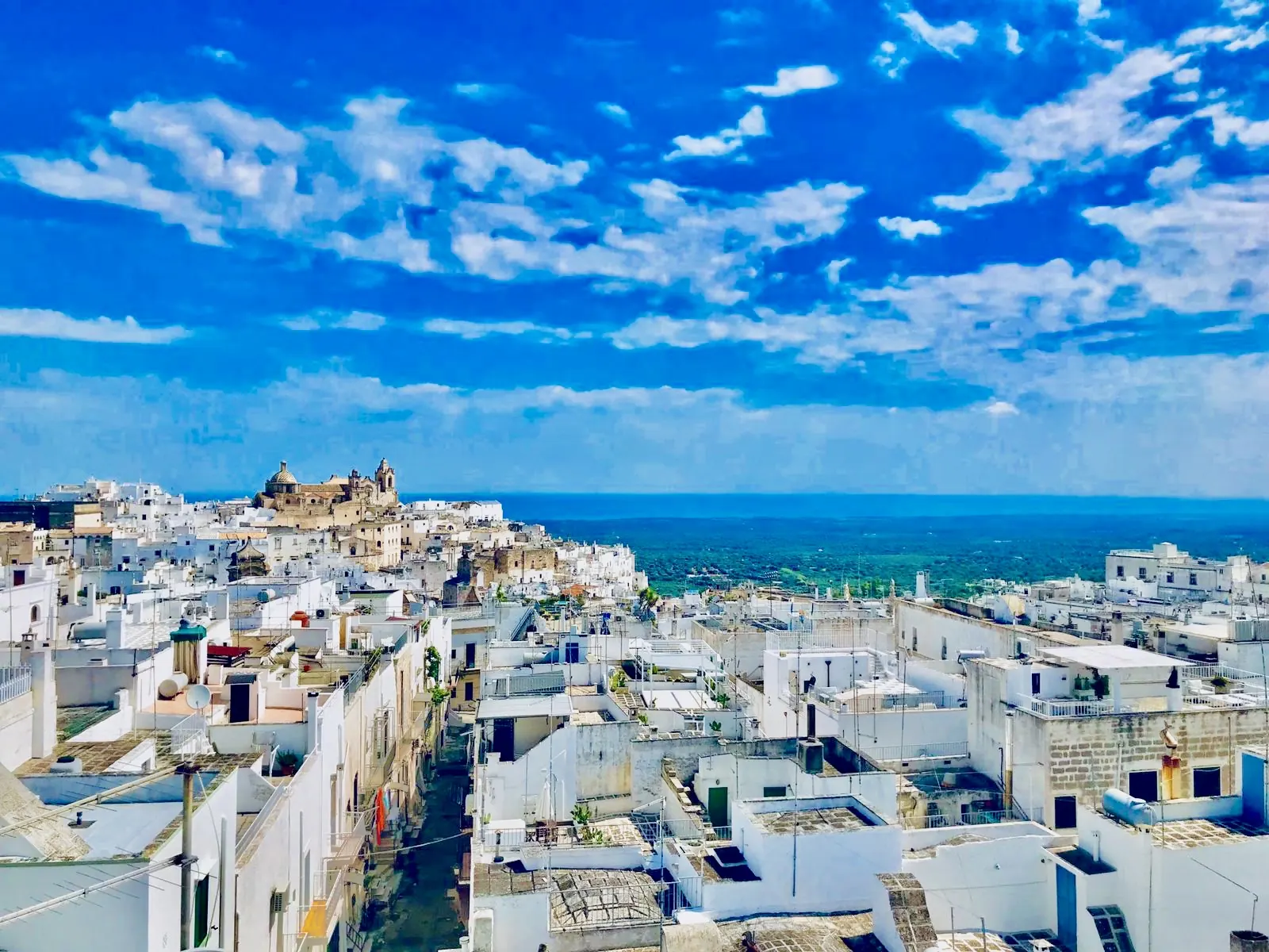 Ostuni old town running down to the sea