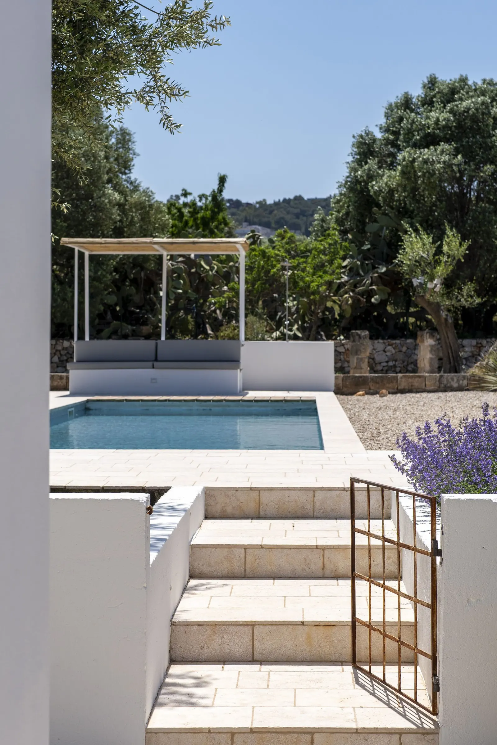 Steps down to the pool from the terrace