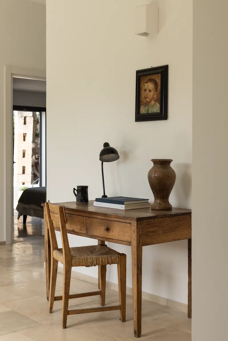 Writing desk with a vintage lamp