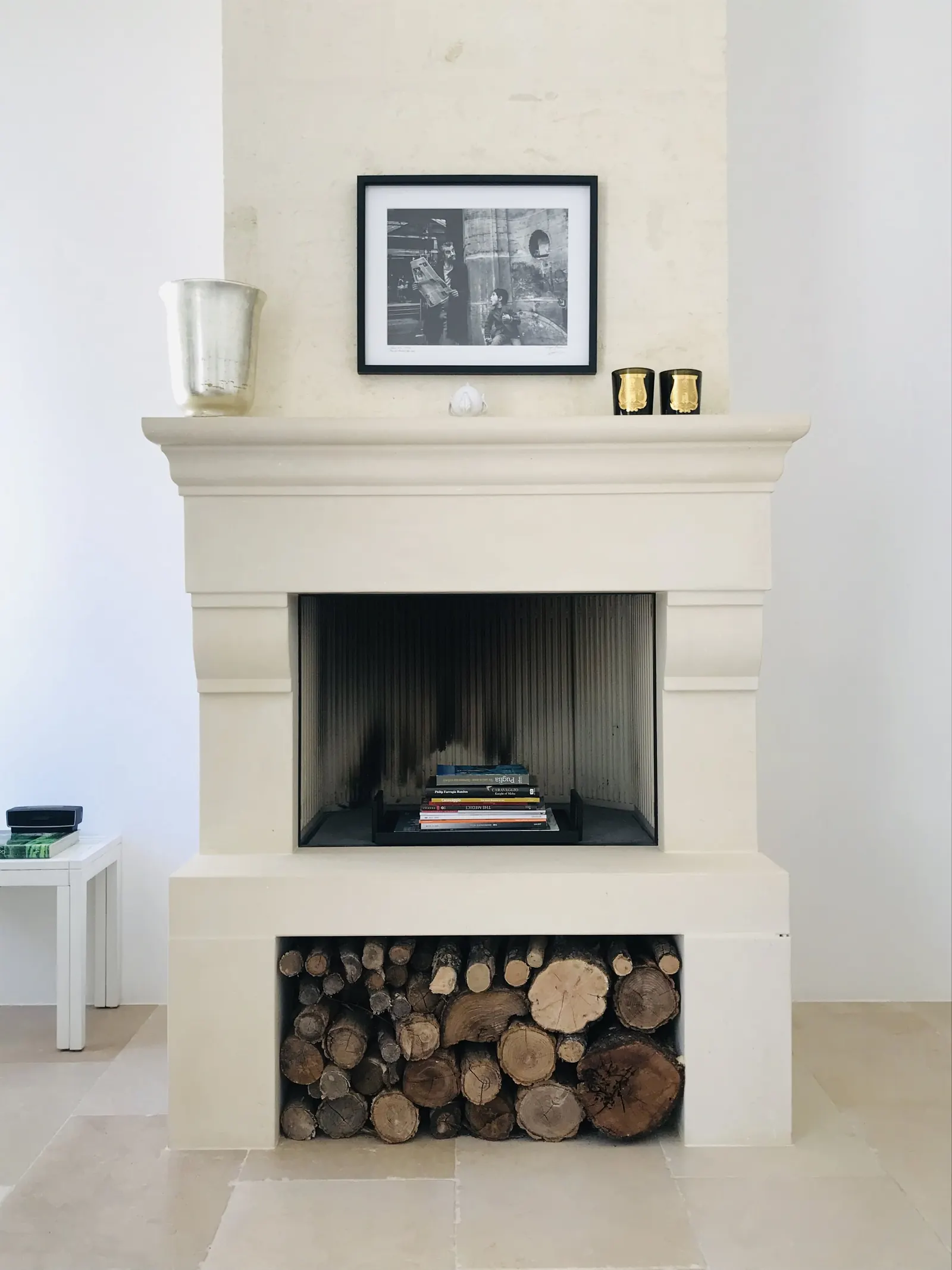 Fireplace with stacked logs