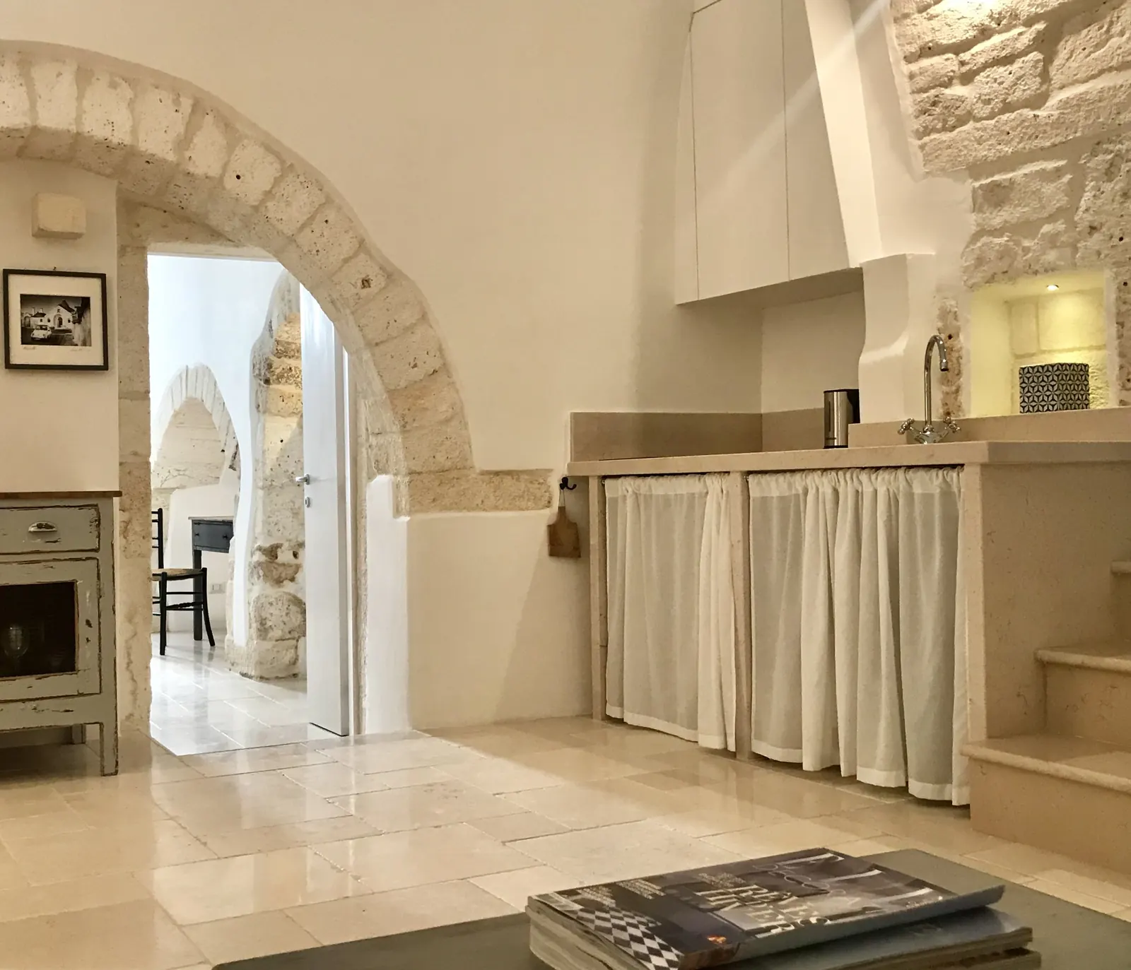 Kitchen under stone arches